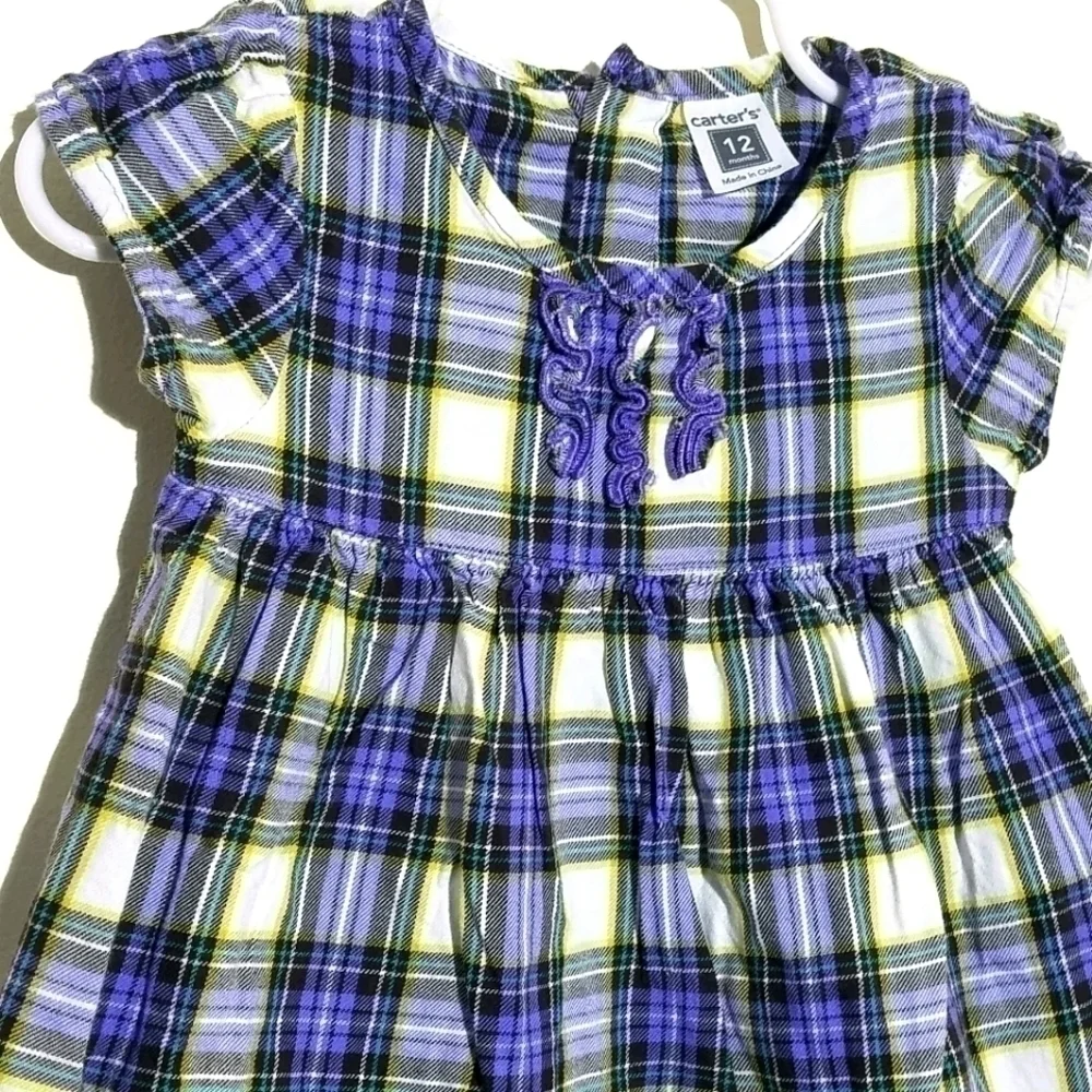 Carter's Plaid Purple Dress Ruffle Trim 12m